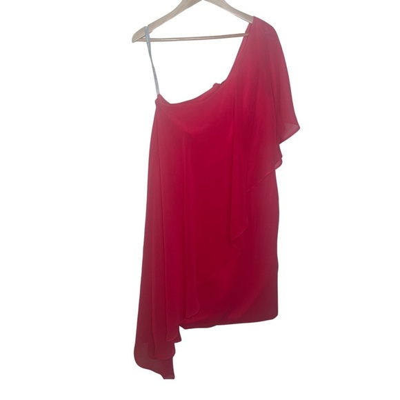 Alfred Angelo One Shoulder Ruffled Chiffon Cocktail Bridesmaid Dress Hot Pink 12 - Picture 1 of 14